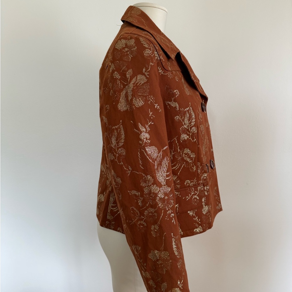 Apostrophe Rust Floral Jacquard Blazer Double Breasted Jacket Vintage Style - Picture 6 of 15